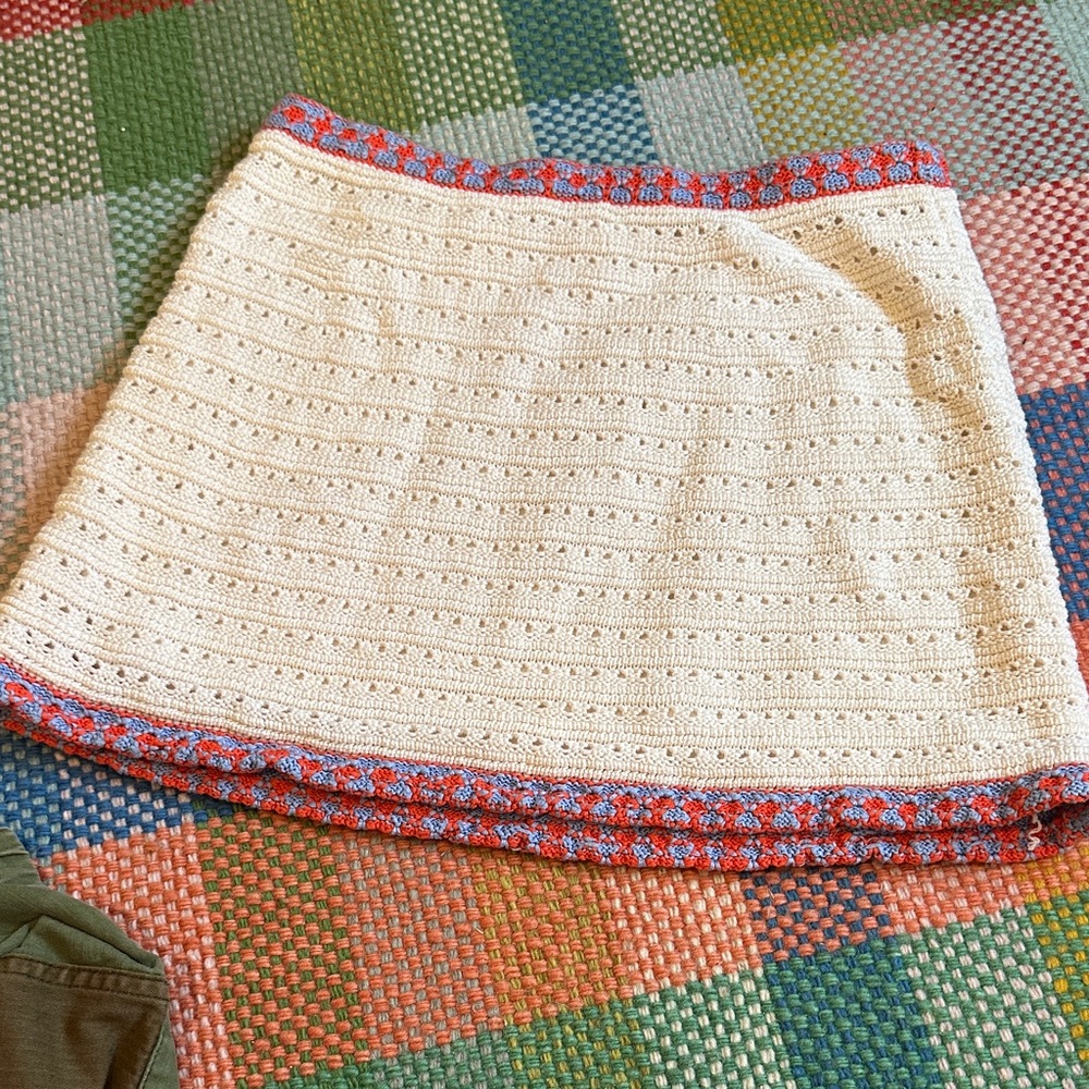 Lou & Grey Cream Crochet Mini Skirt with Red and Blue Accents